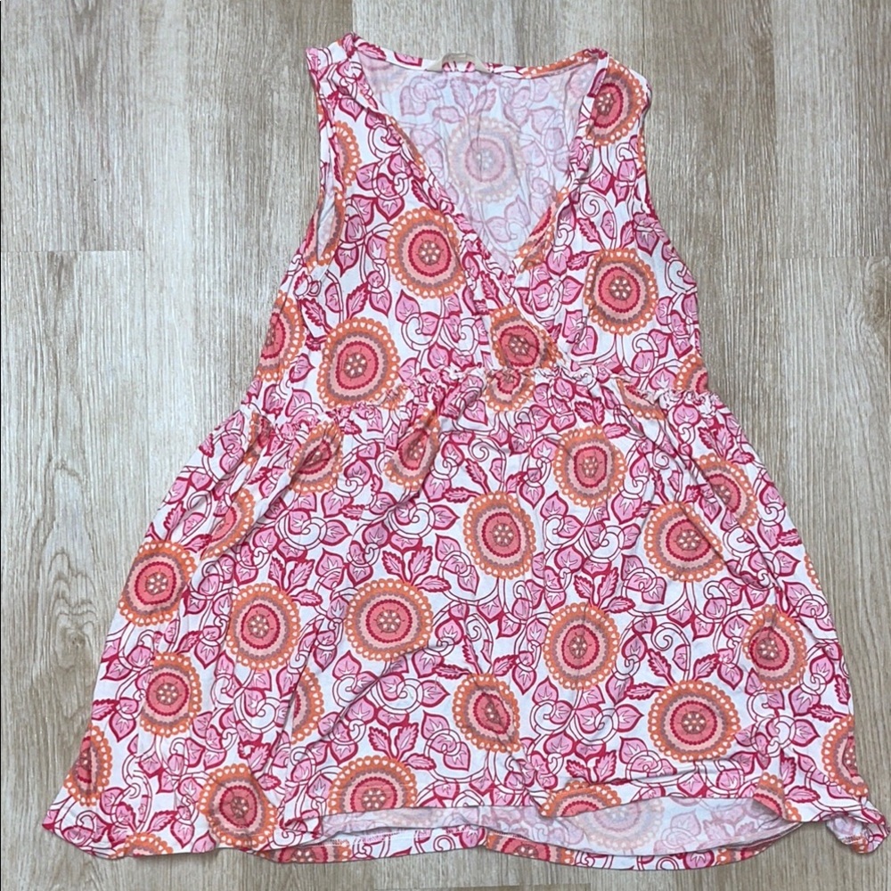 Matilda Jane Women’s S/M Flowy Orange Pink White Printed Sleeveless Top